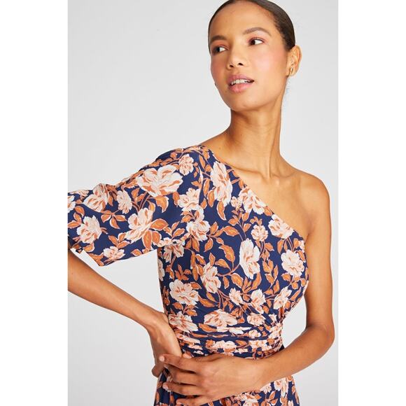 Amur Claudia One Shoulder Maxi Dress Purple Orange Floral size 6 - Picture 2 of 8